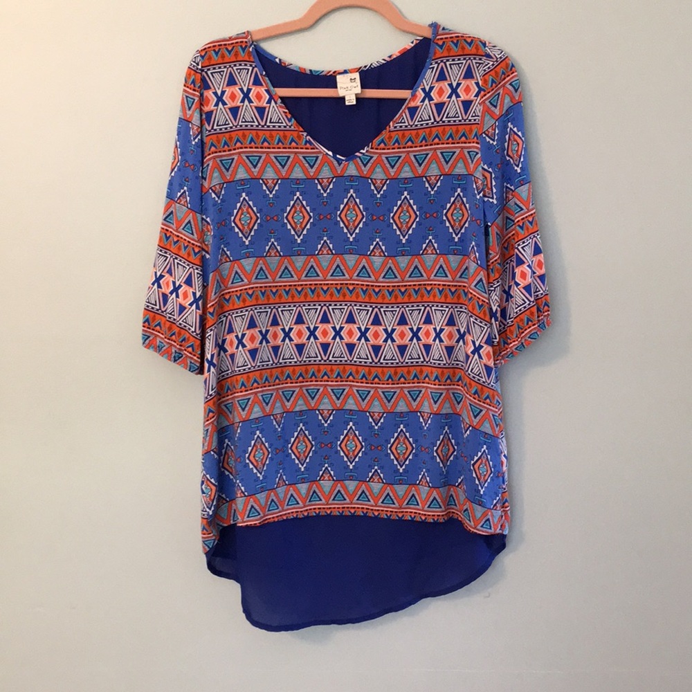 Pink Owl Aztec Patterned Blouse Split Back